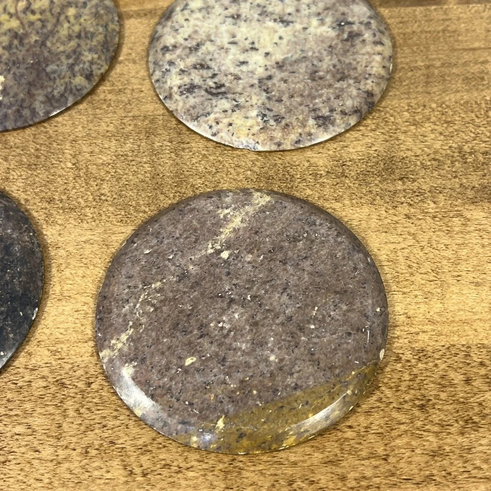 Vintage Marble Floral Mother of Pearl Inlay Coasters Set of 6 W/ Holder